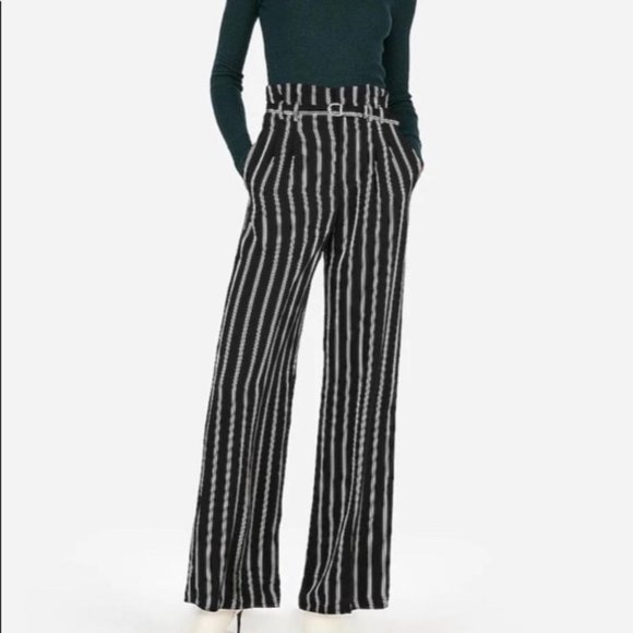 High Waisted Striped Belted Wide Leg Pant size 12 NWT Express Bootcut trousers - Picture 3 of 4